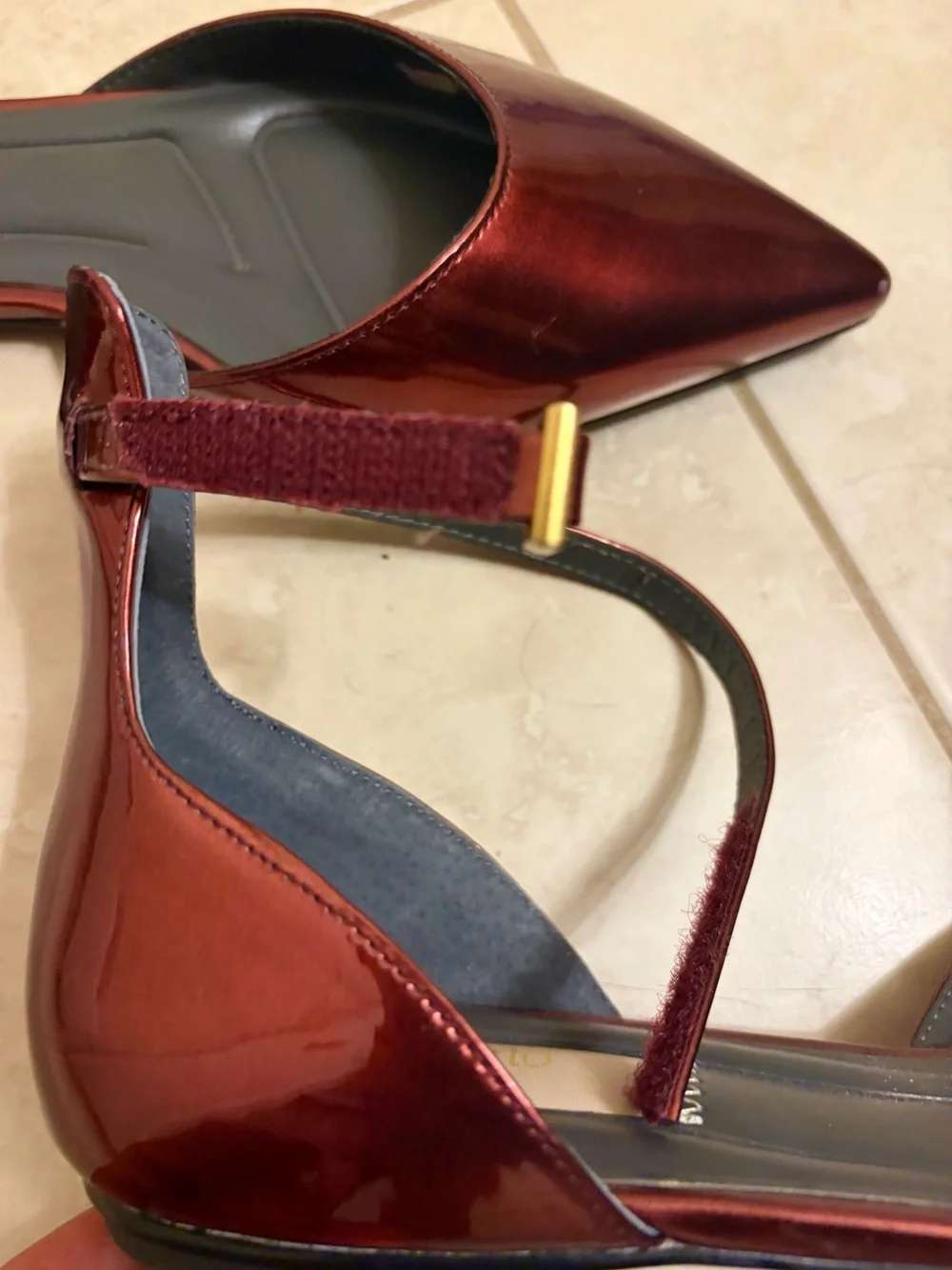 Franco Sarto Metallic Burgundy Pointed Ankle-Strap Heels
